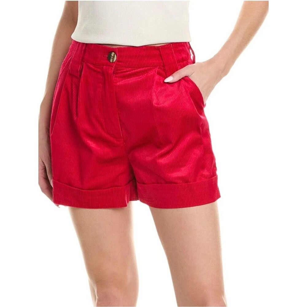 Ganni Corduroy Shorts Women’s 42 US 10/12 Love Potion Red High Waist Pleated - Picture 1 of 8